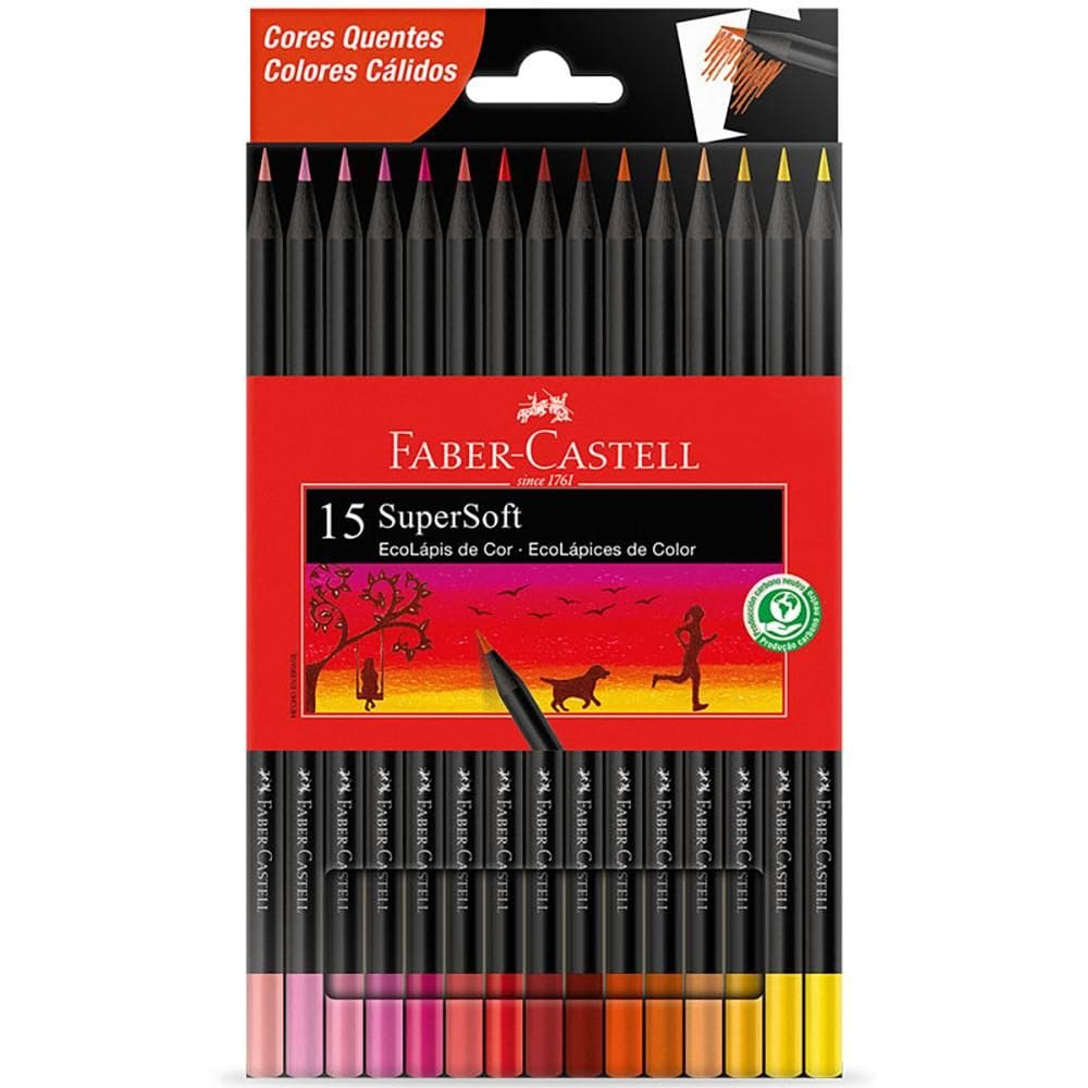Lápis de cor SuperSoft 15 cores quentes Faber-Castell