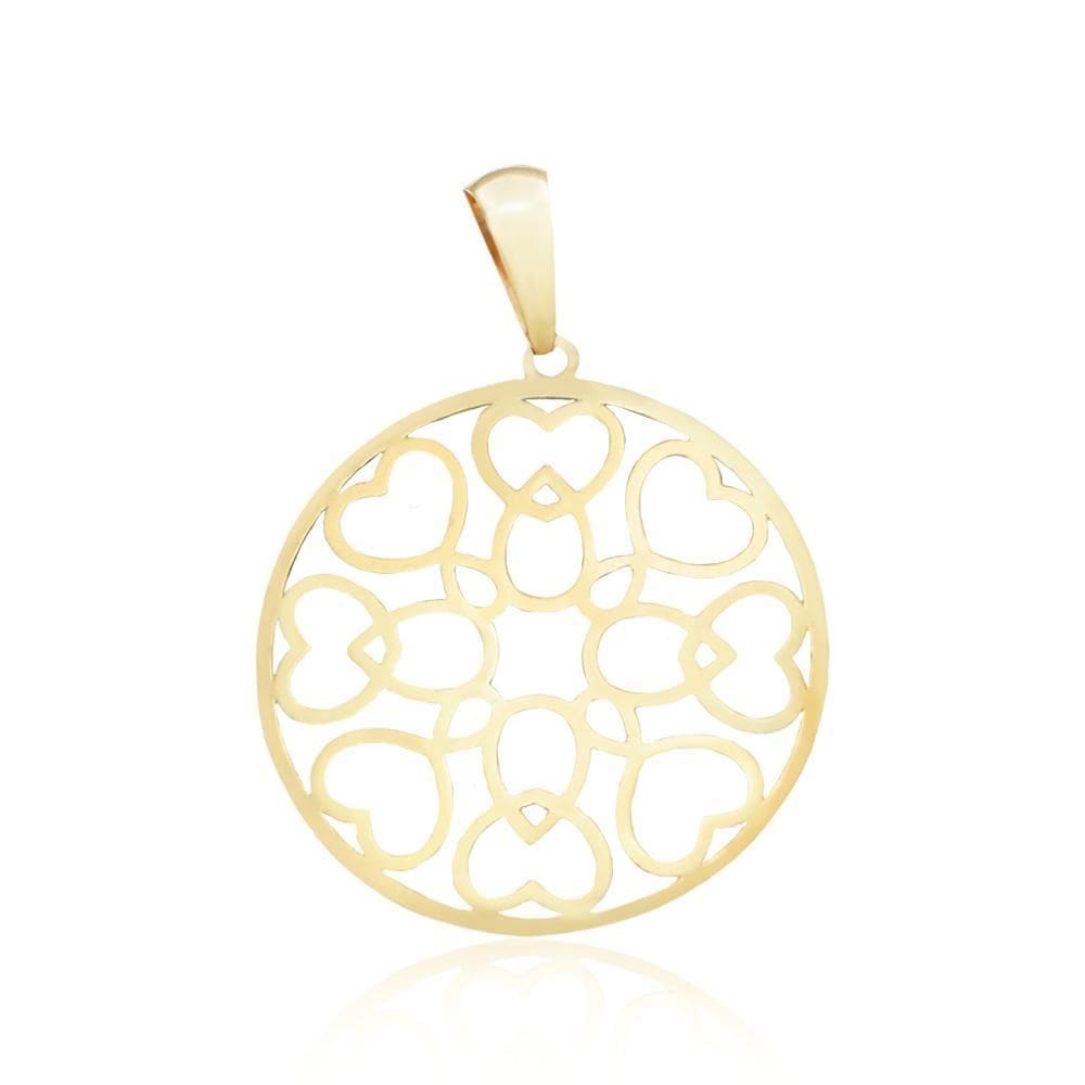 Pingente Mandala Coração Vazada Em Ouro 18K