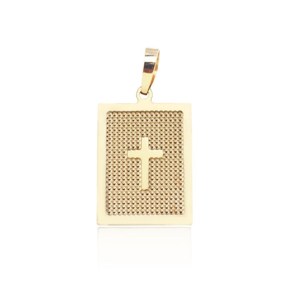 Pingente Placa Cruz 2,5Cm Trabalhada Em Ouro 18K