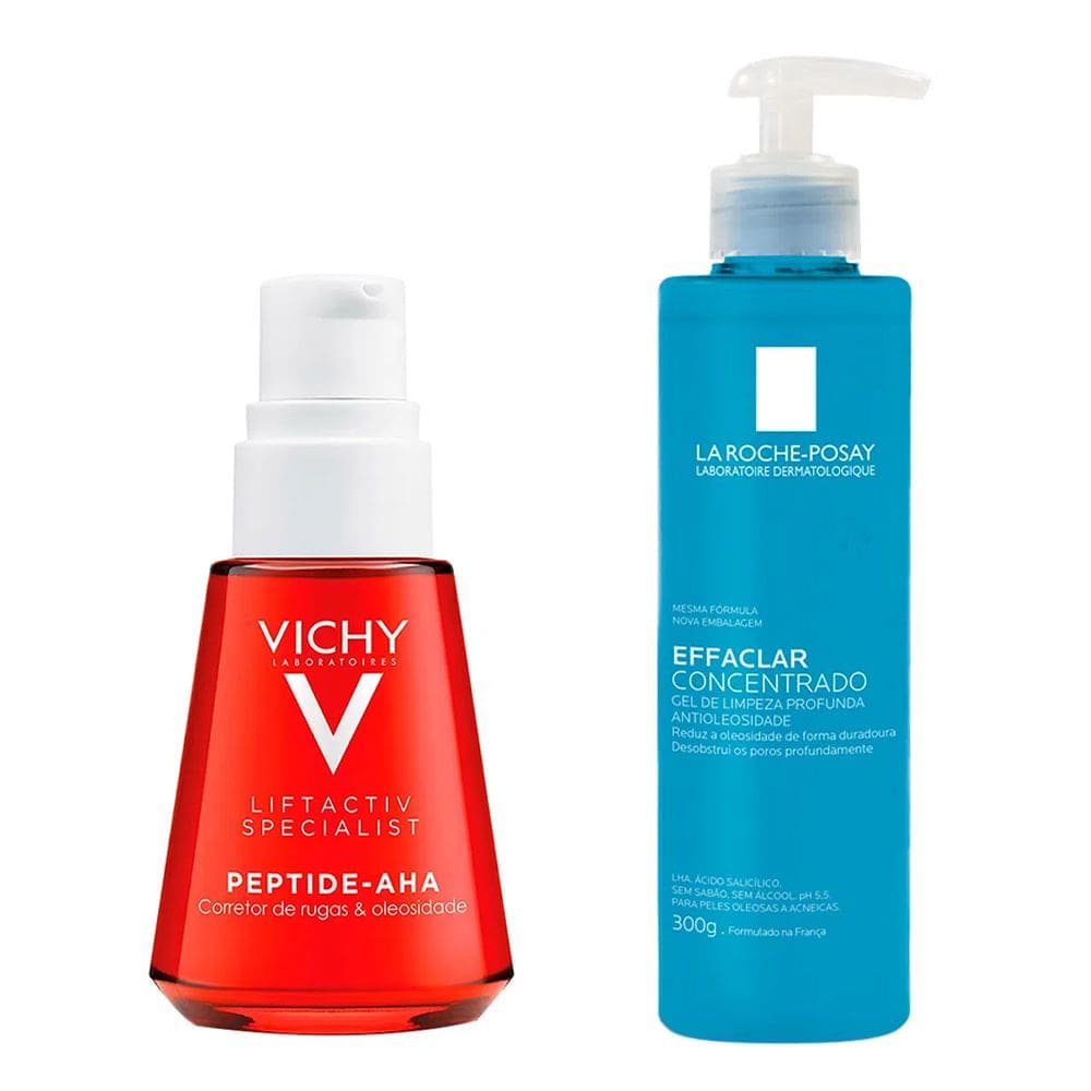 Kit Sérum com Ação Pró-Colágeno Vichy Liftactiv Peptide-AHA 30ml e Gel de Limpeza Facial Effaclar Concentrado La Roche-Posay 300g