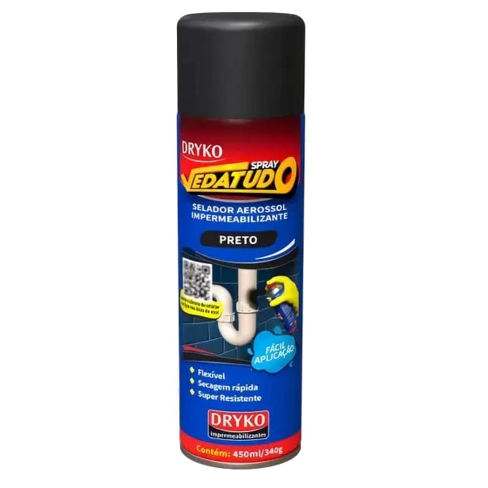 Spray Impermeabilizante Emborrachado Vedatudo Preto 400ml - SPRAYIMP-PRETO - DRYKO