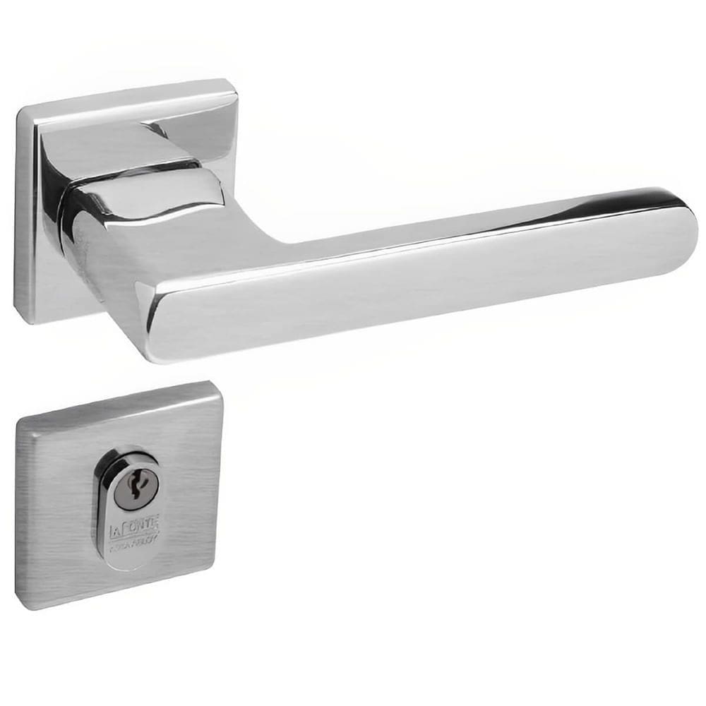 Conjunto de Fechadura 454 em Inox Interna ST255 Roseta 333 de Inox Lixado - 43103040-1 - LA Fonte