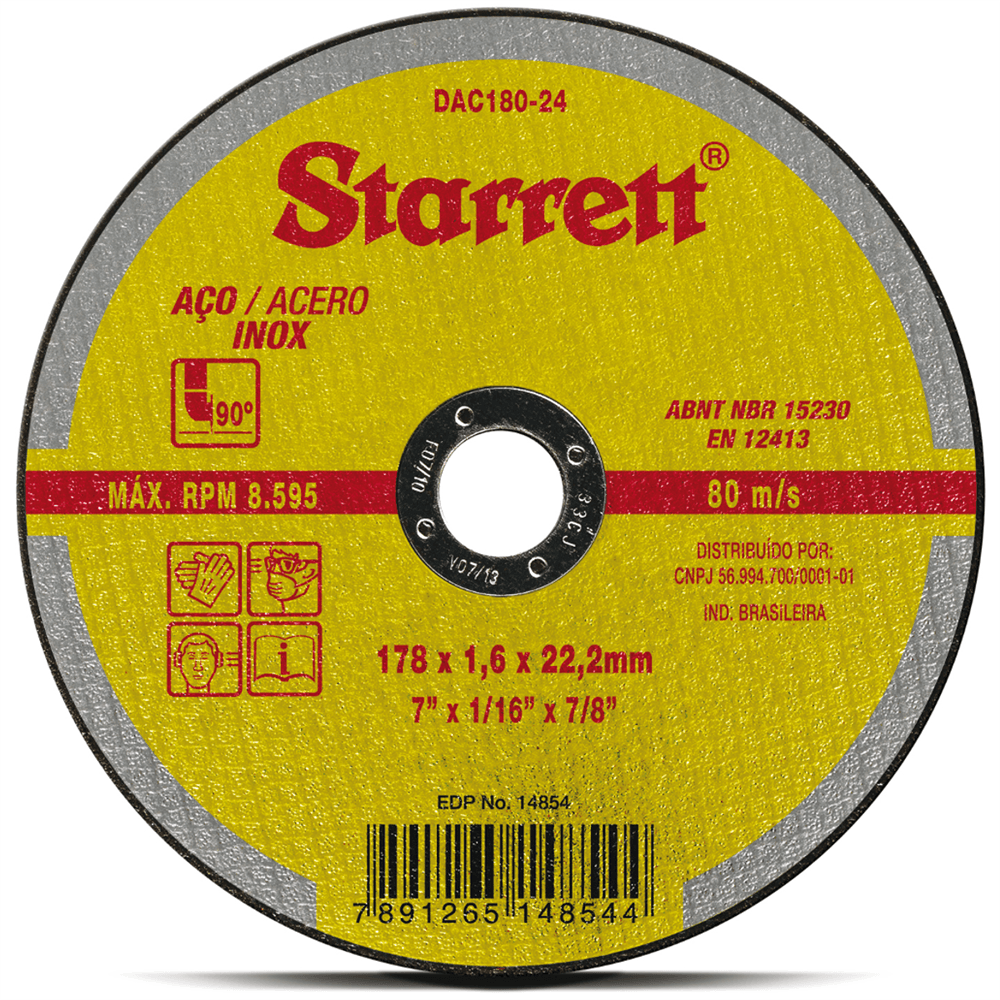 Disco Abrasivo de Corte 178x1,6x22,2mm - DAC180-24 - STARRETT