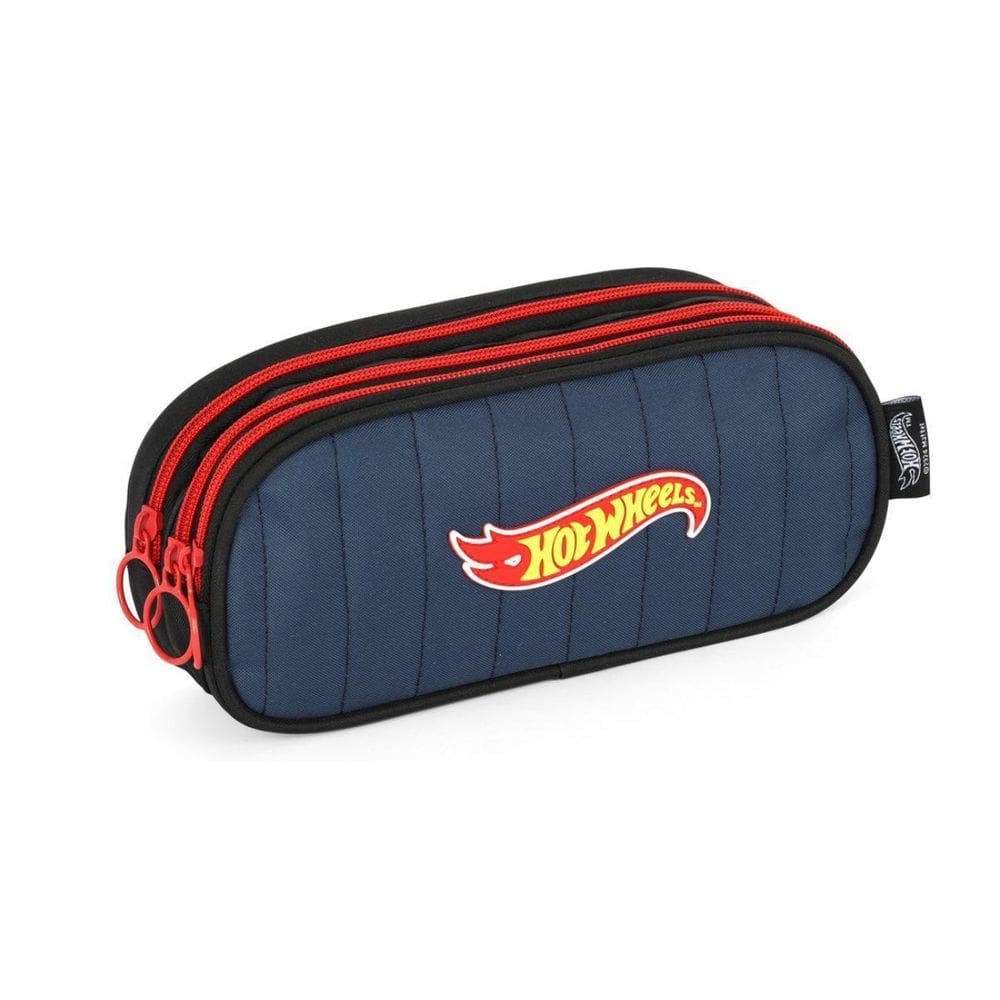 Estojo Triplo Azul Hot Wheels Bordado Juvenil Luxcel