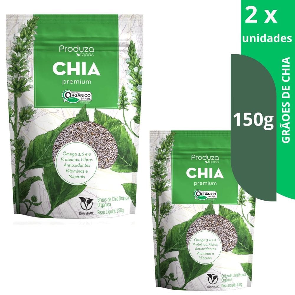 Kit C /2 Chia Branca Premium Orgânica 150g - Produza Foods
