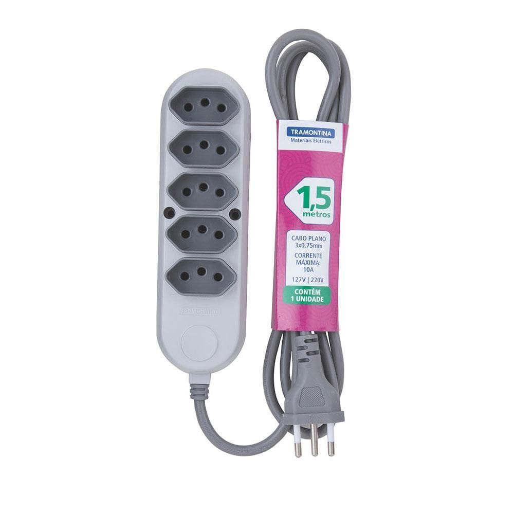 Extensão 5 Tomadas 2P+T 10A 250V 1,5m - 57504029 - TRAMONTINA