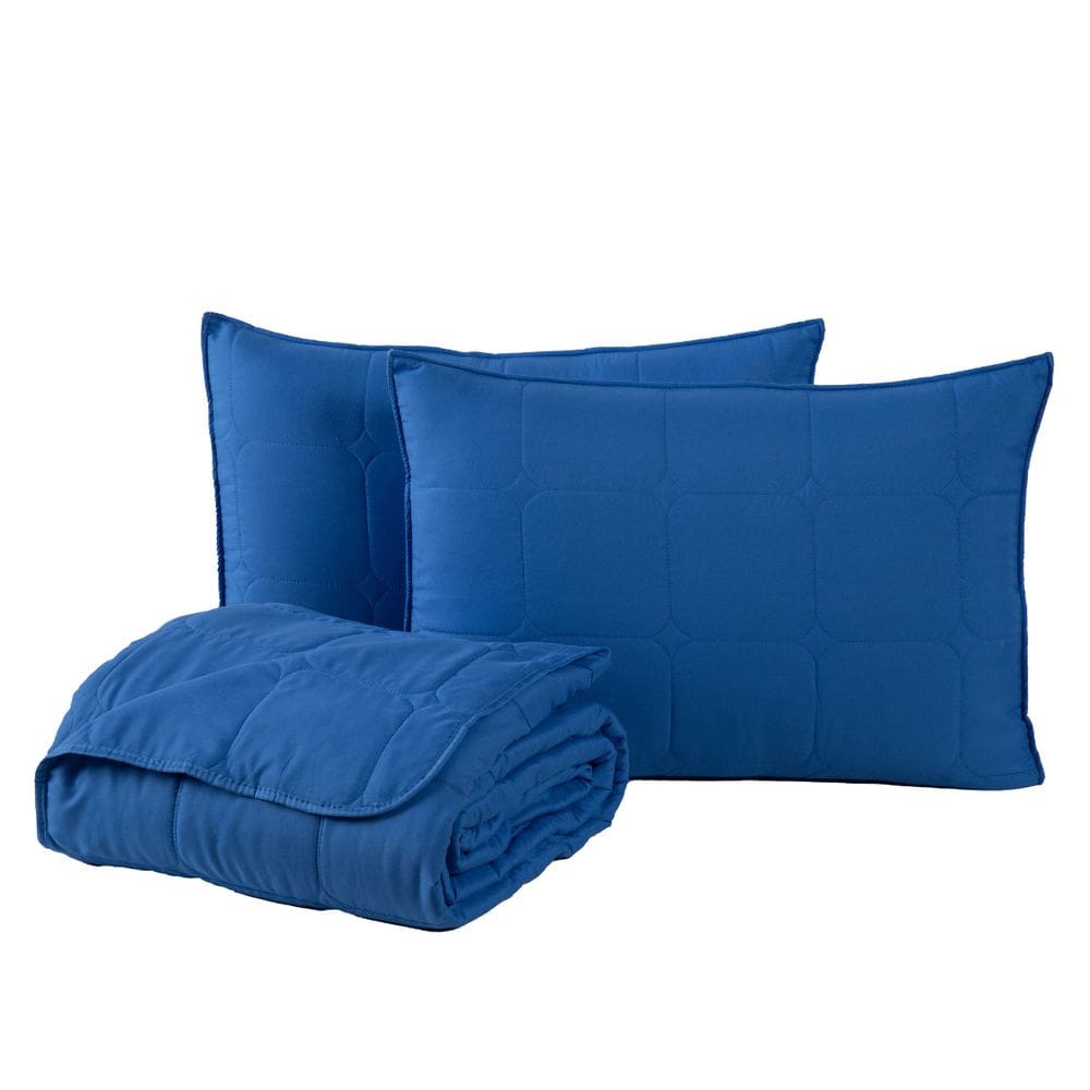 Kit Cobre Leito Colcha Speciale Queen Matelado Toque Acetinado 400 Fios 3 Peças Azul Royal