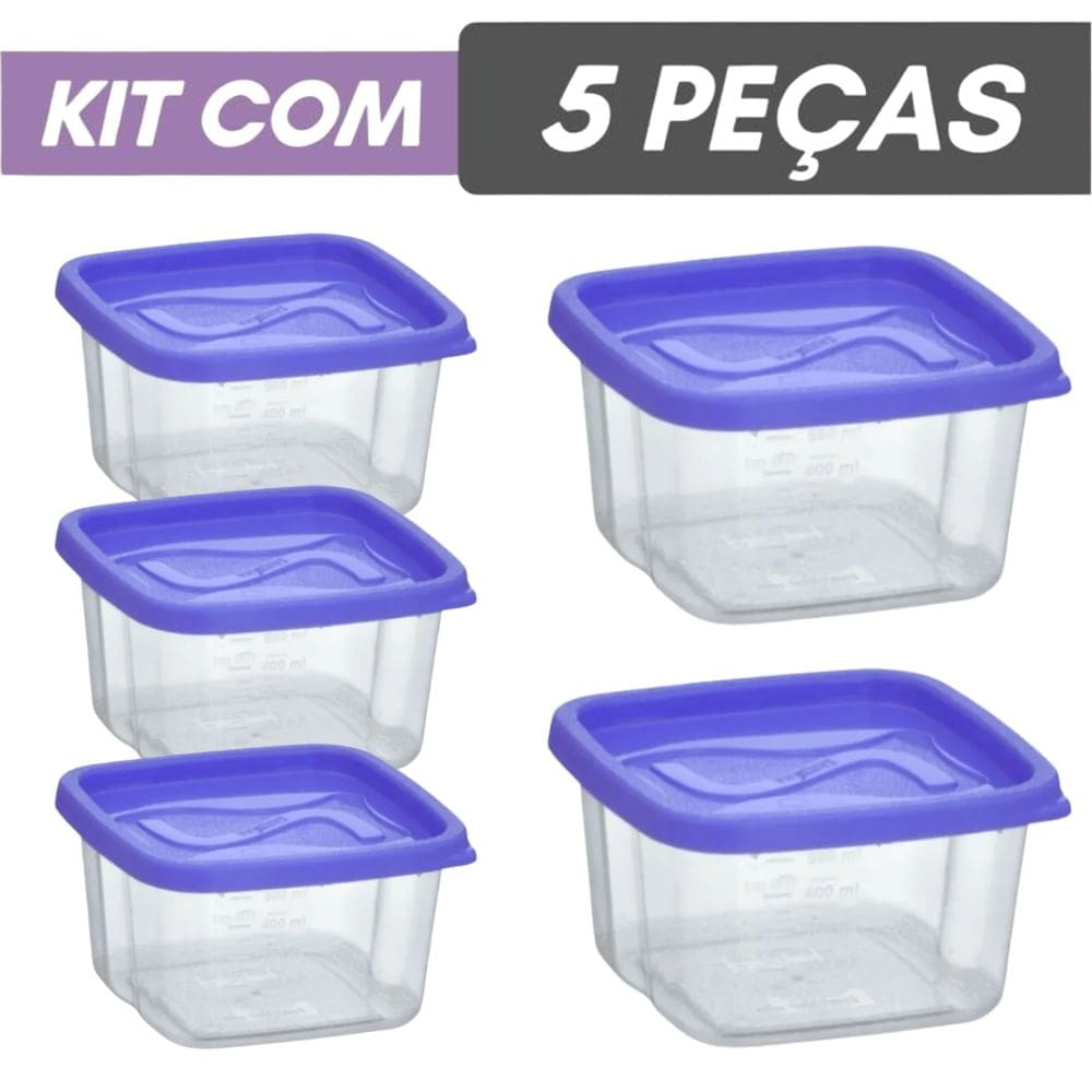KIt 05 Pote Quadrado Hermético De Plastico 1400ml - Vasilha Fecha Maxx 1400ML - PANAMI