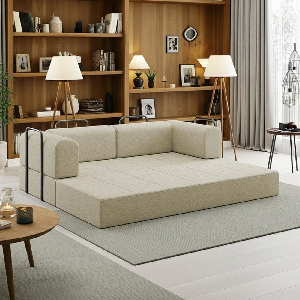 Sofá Cama de Espuma Modular Axel 160cm 02 Lugares com Apoio de Metal Bouclê - Abmaza