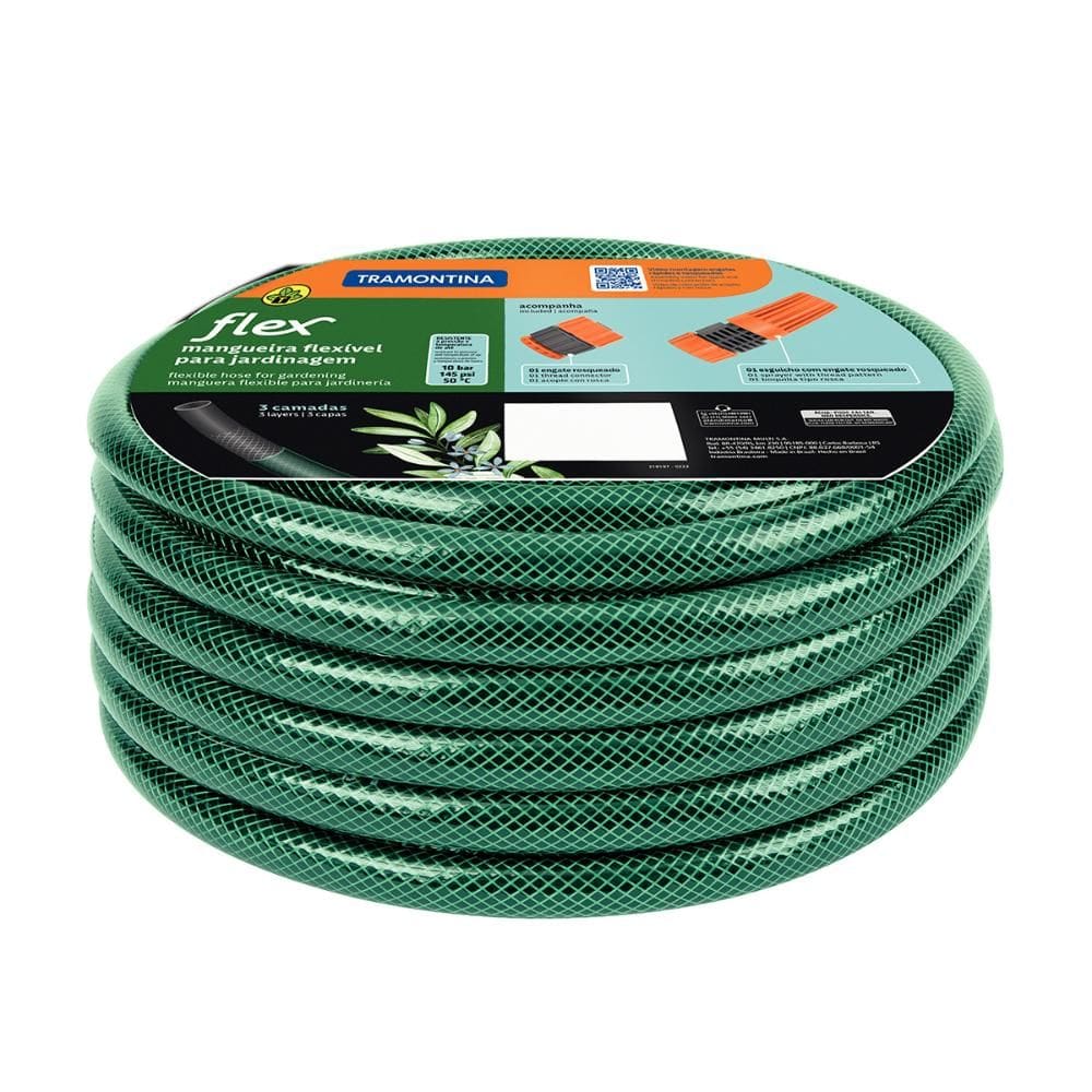 Mangueira Flex Verde em Pvc 3 Camadas 30 m Com Engate Rosqueado e Esguicho - Tramontina 79172300
