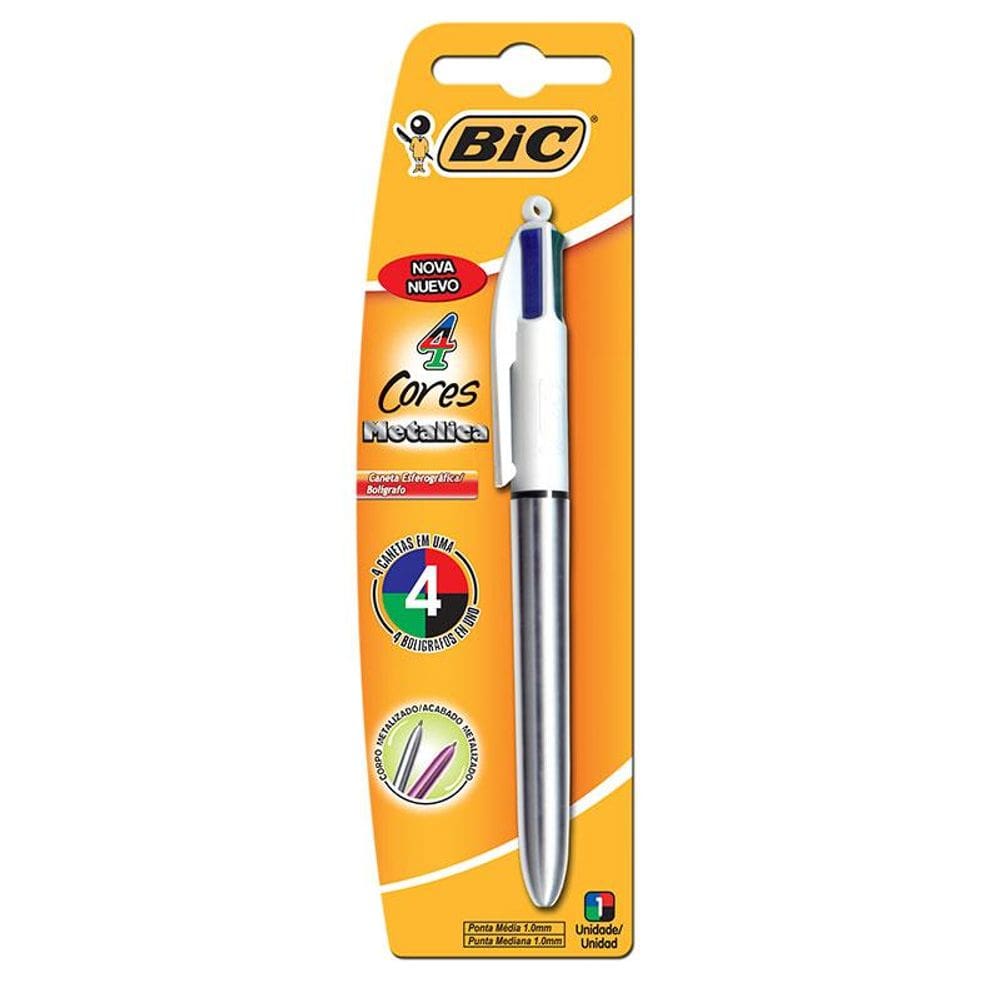 Caneta esferográfica 4 Cores Metálica Prata Bic