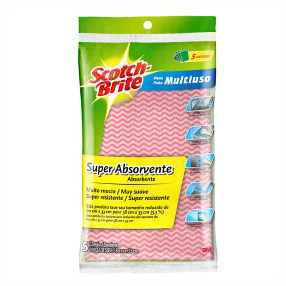 Pano multiuso Scotch Brite rosa pacote c/ 5 unidades 3M