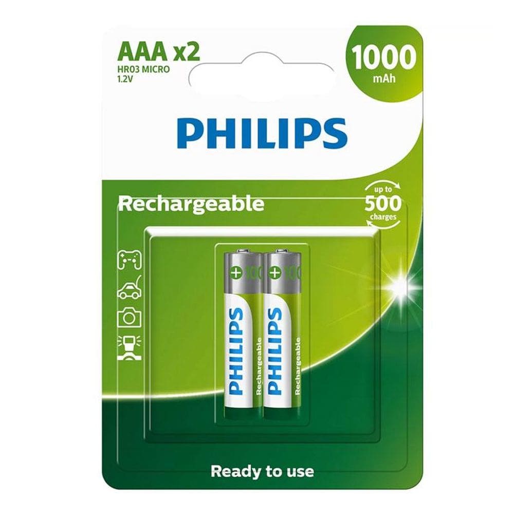 Pilha recarregável AAA 1000mAh com 2 unidades R03B2RTU10 Philips