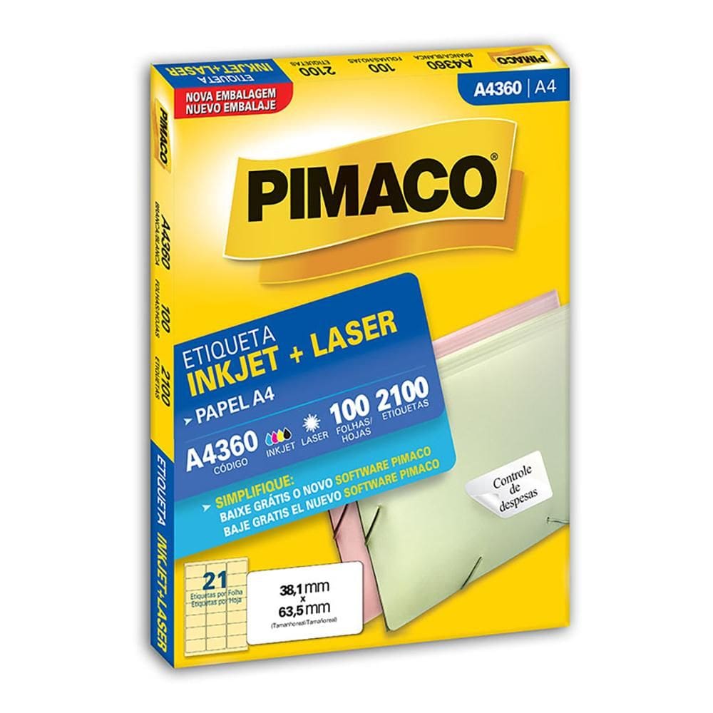 Etiqueta inkjet/laser A4360 com 100 folhas Pimaco