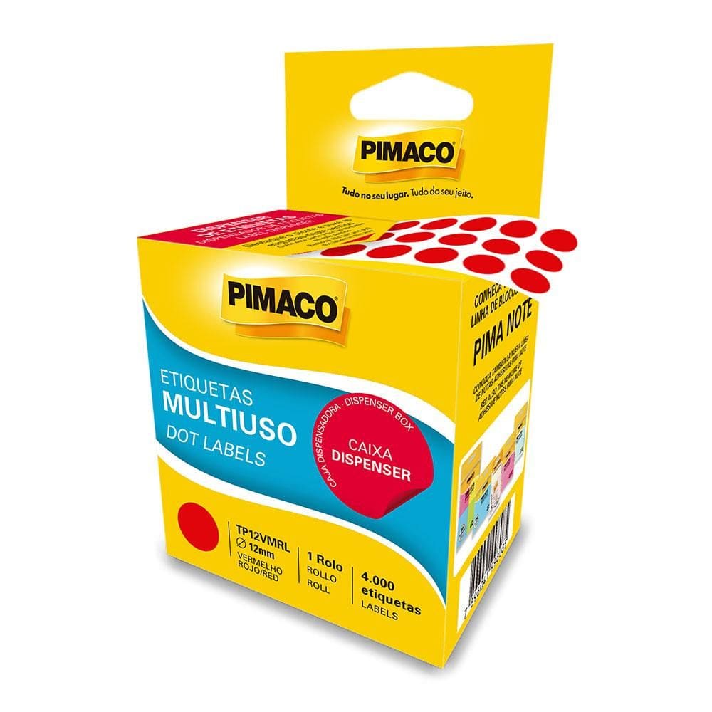 Etiqueta adesiva rolo com 4000 etiquetas Vermelho - Pimaco