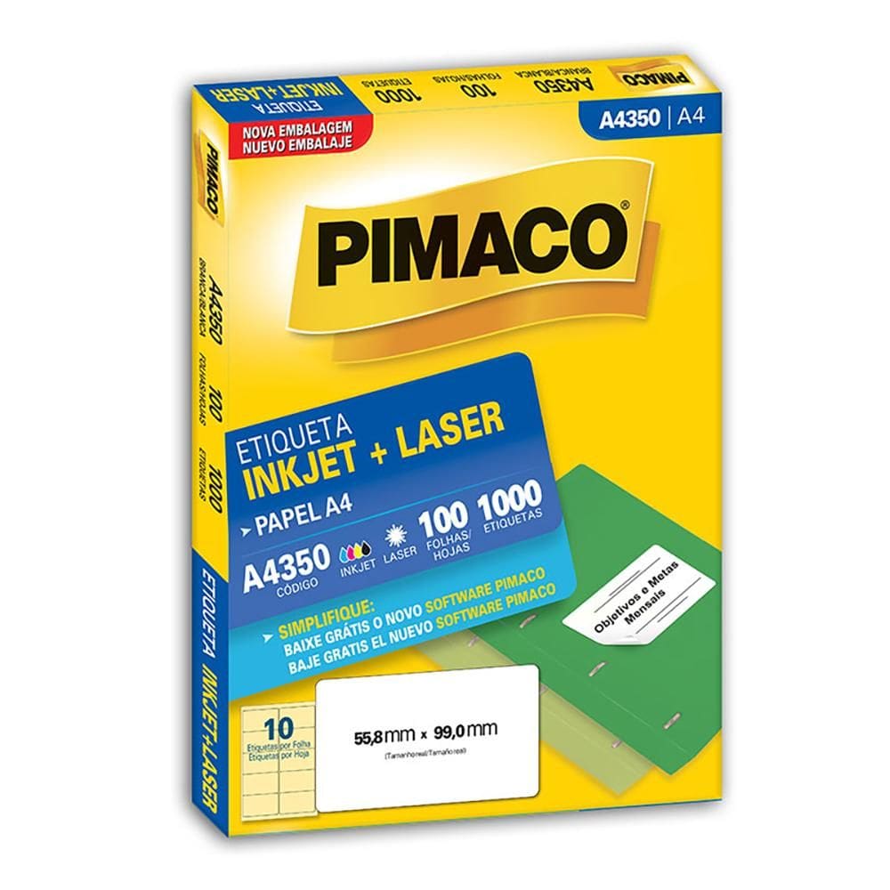 Etiqueta inkjet/laser A4350 com 100 folhas Pimaco