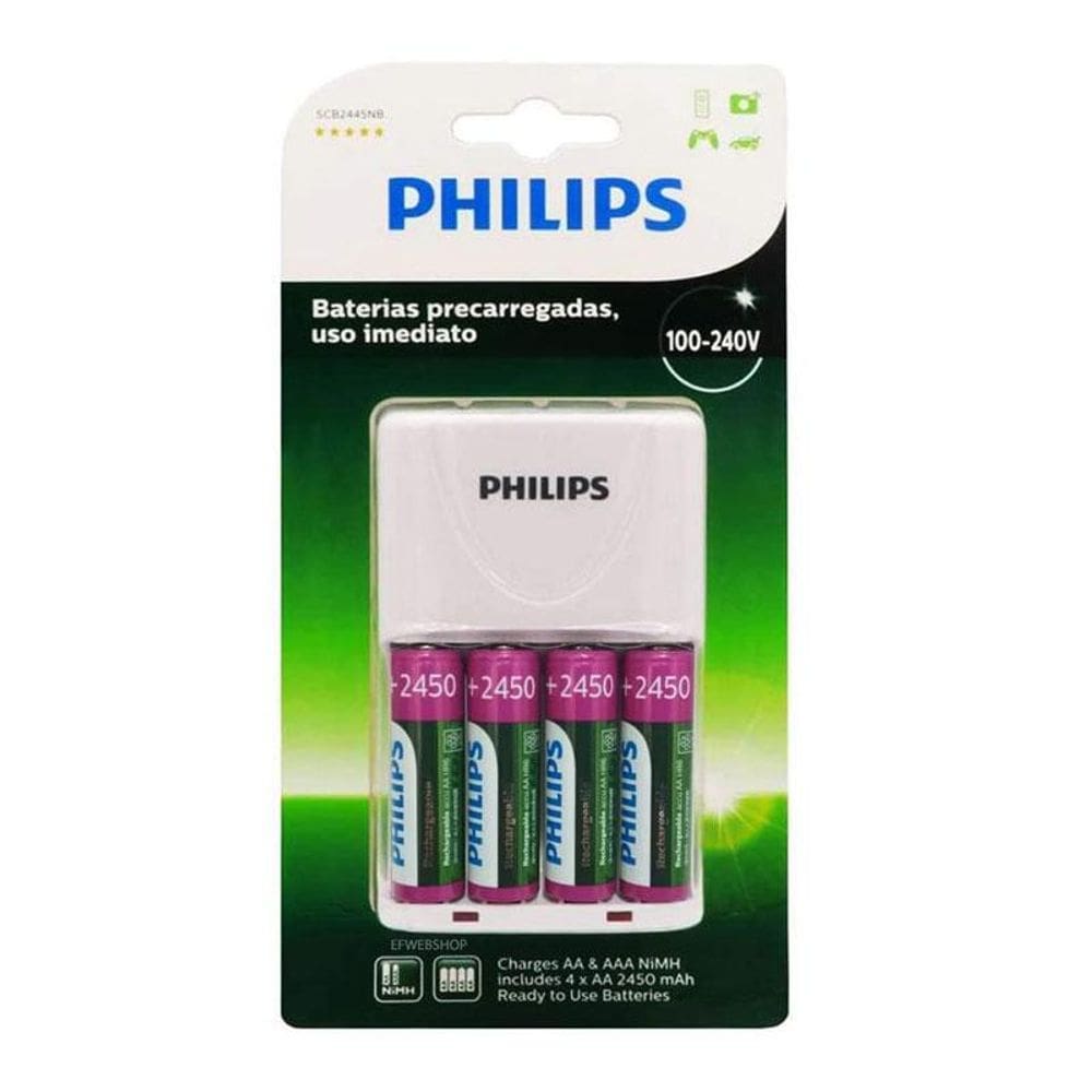 Recarregador de pilhas AA/AAA 4 pilhas AA SCB2445NB Philips