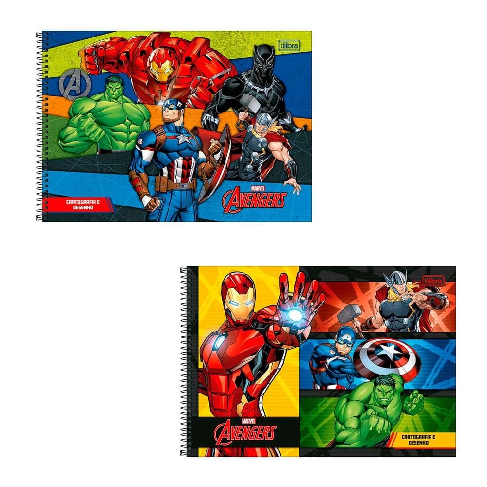 Caderno espiral capa dura cartografia 80 fls Os Vingadore