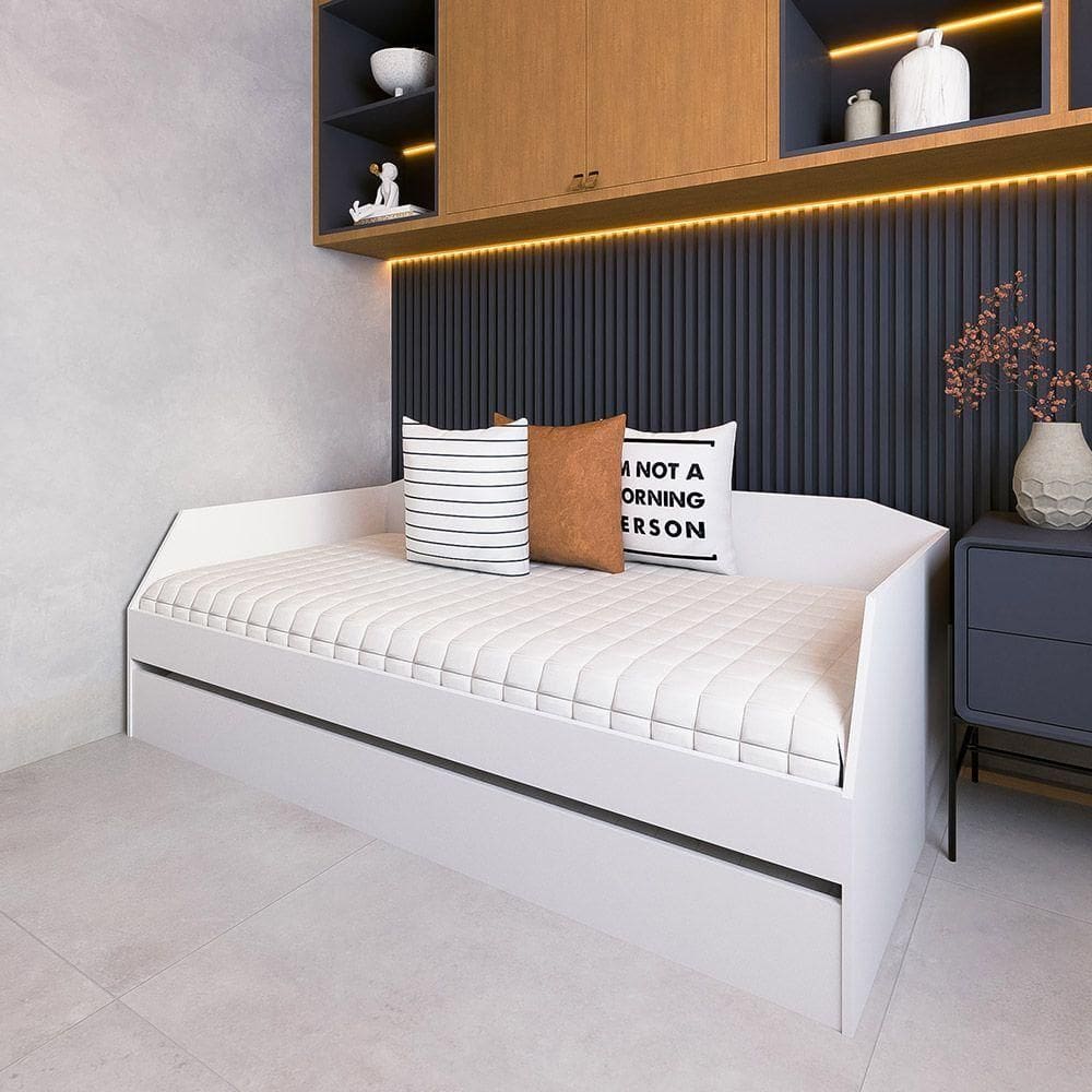 Sofá Cama Solteiro Duo Com Cama Auxiliar Em Mdf Reforçado 15mm Branco