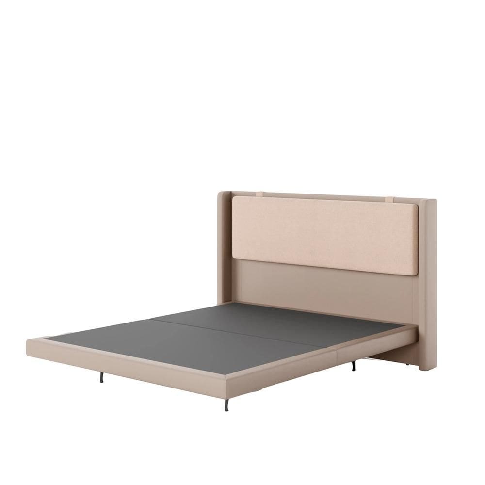 Cama Estofada de Casal Flutuante com Cabeceira Selene - Linho Texturizado Off White