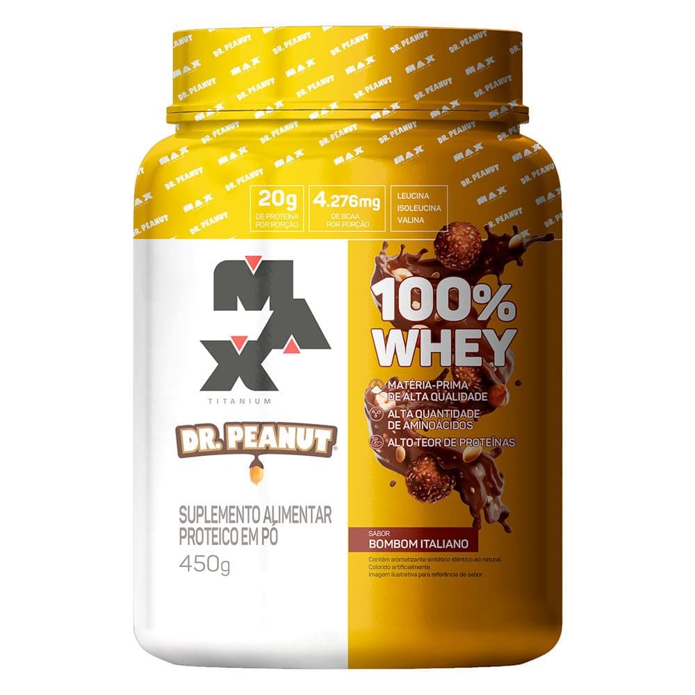 Whey Max Titanium DR. Peanut 20g de Proteína Sabor Bombom Italiano 450g