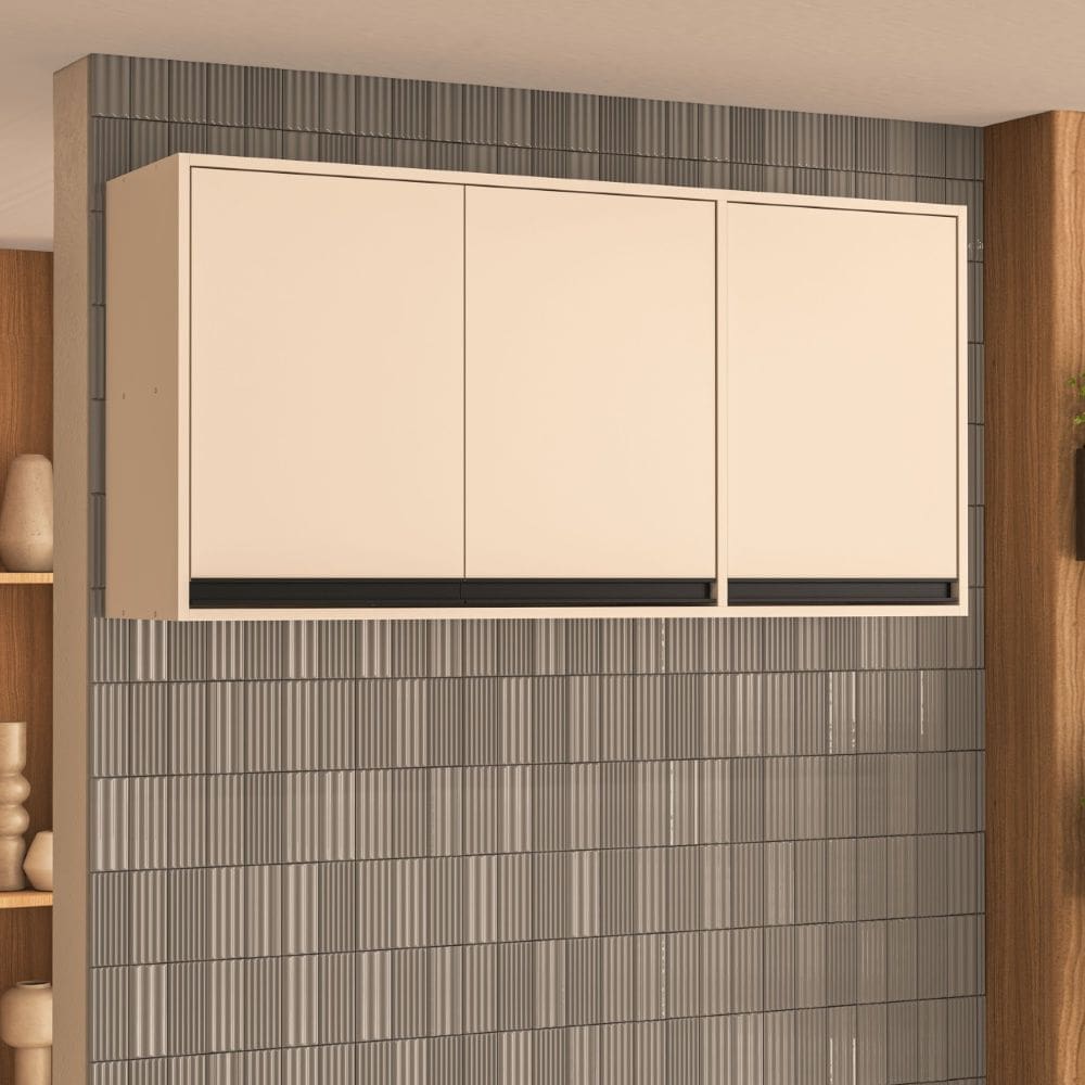 Armário Aéreo 3 Portas 120cm Koya Creme Politorno Móveis