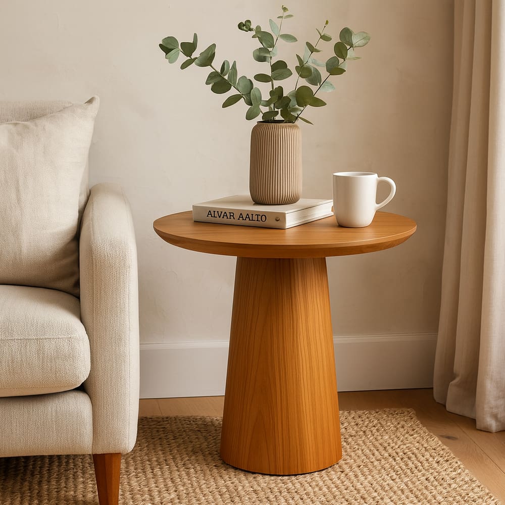 Mesa Lateral Aracajú Redonda Base Cônica Moderna Para Sala