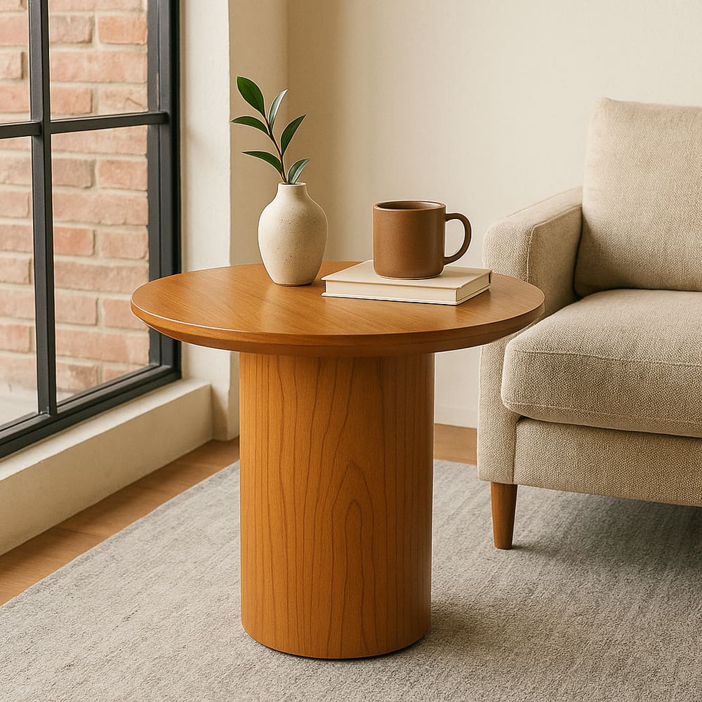 Mesa Lateral Aracajú Redonda Acabamento Laminado Madeira