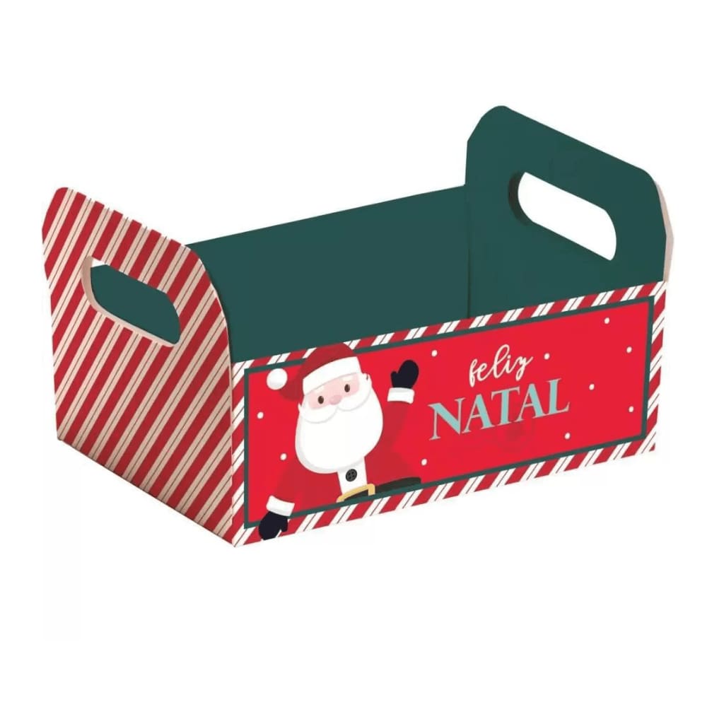 Cesta de Papelão Decorativa Feliz Natal 25x19x10cm M Cromus