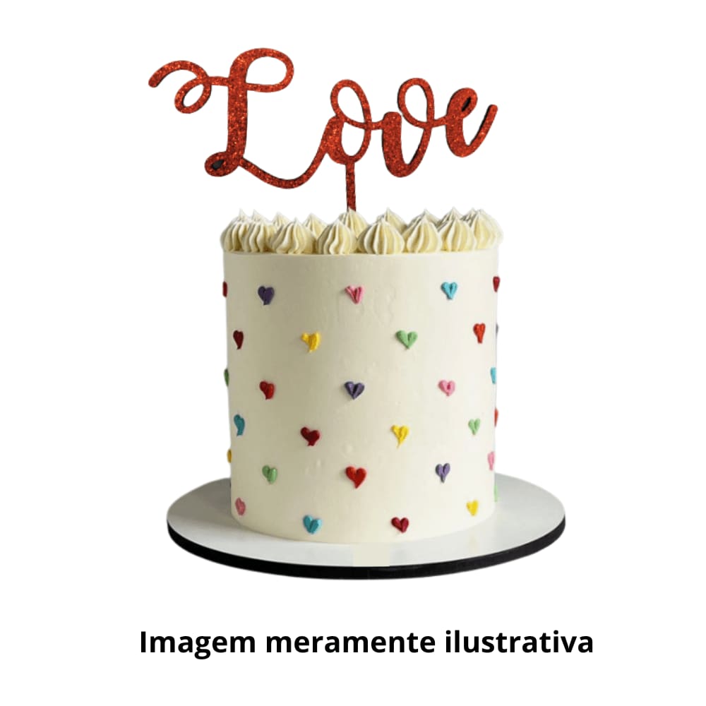 Topper Decorativo p/ Bolo Love Vermelho com Glitter
