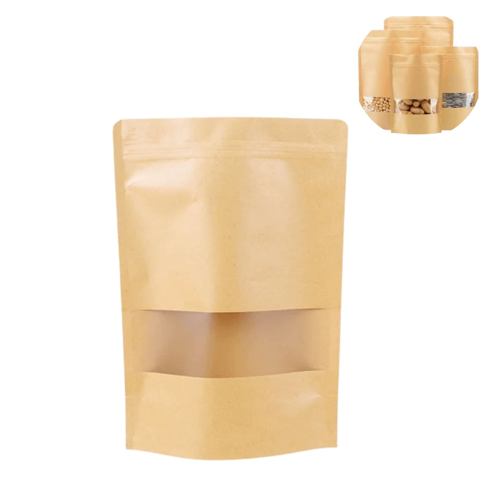 Saco Kraft Stand Up Pouch Hermético com Visor  14 x 20cm 10 Unidades