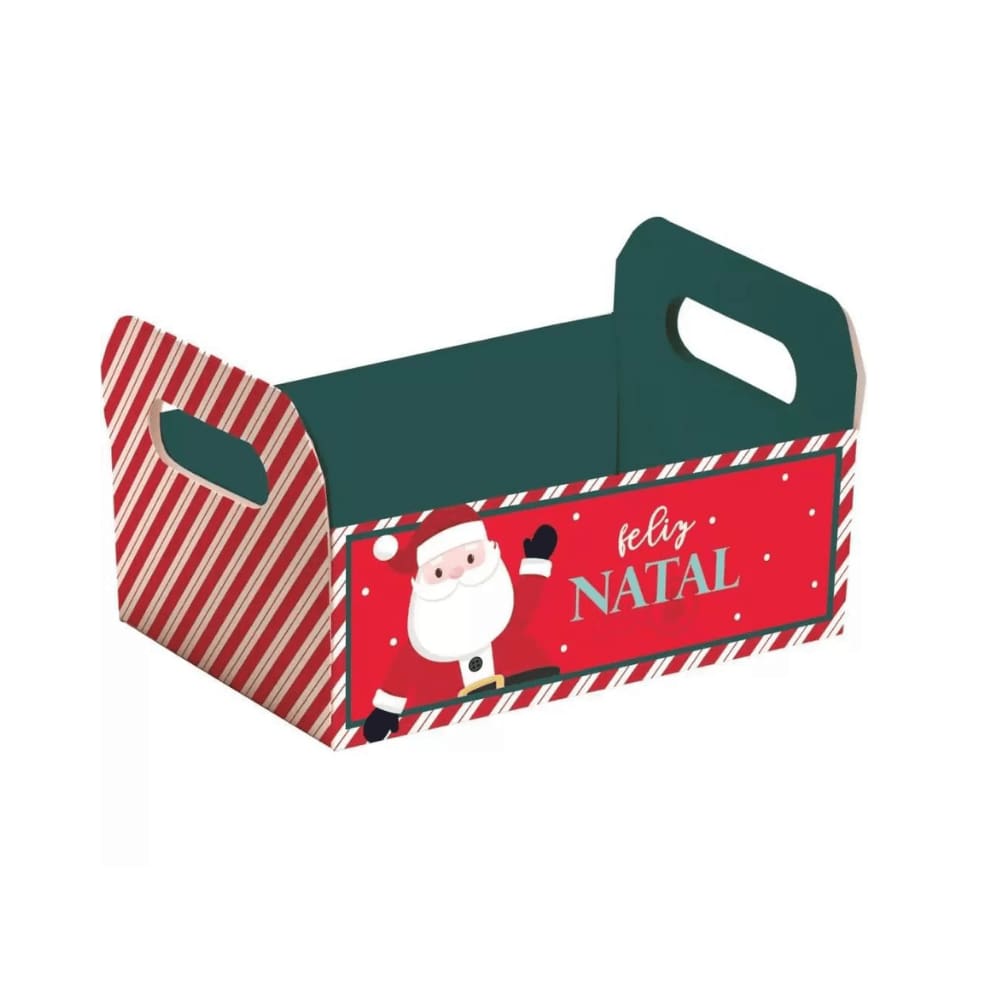 Cesta de Papelão Decorativa Feliz Natal 22x15x8cm P Cromus
