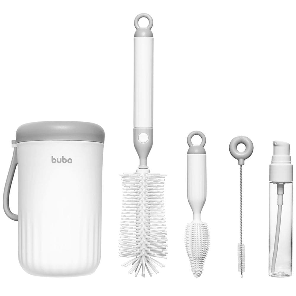 Kit Portátil Limpeza de Mamadeiras 4 Escovas Silicone Compacto Passeios e Viagens Buba