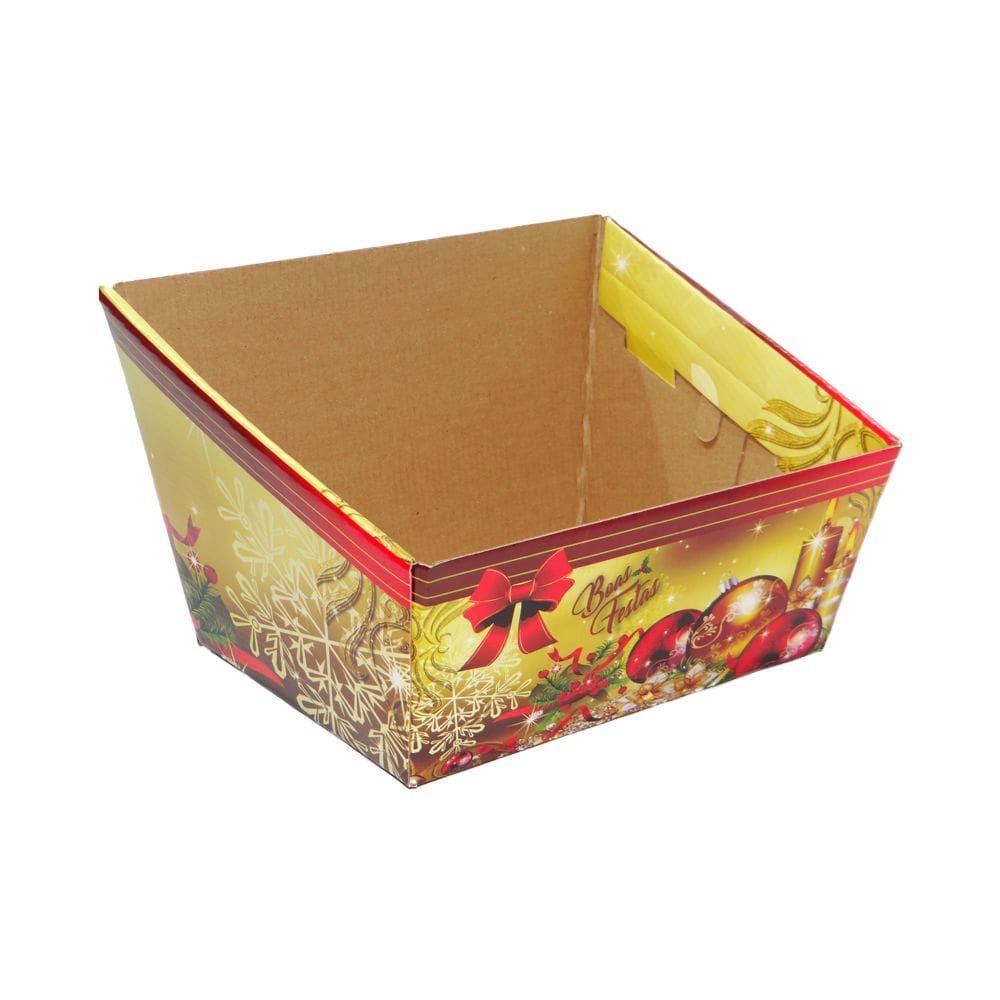 Cesta de Papel Cartão Boas Festas 25x19x18cm MF