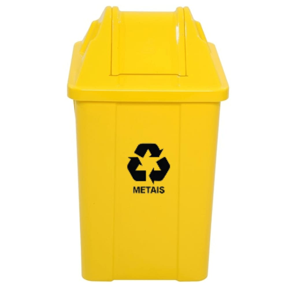 Lixeira Basculante 60 Litros c/ Adesivo Descarte Coleta Seletiva Amarela JSN