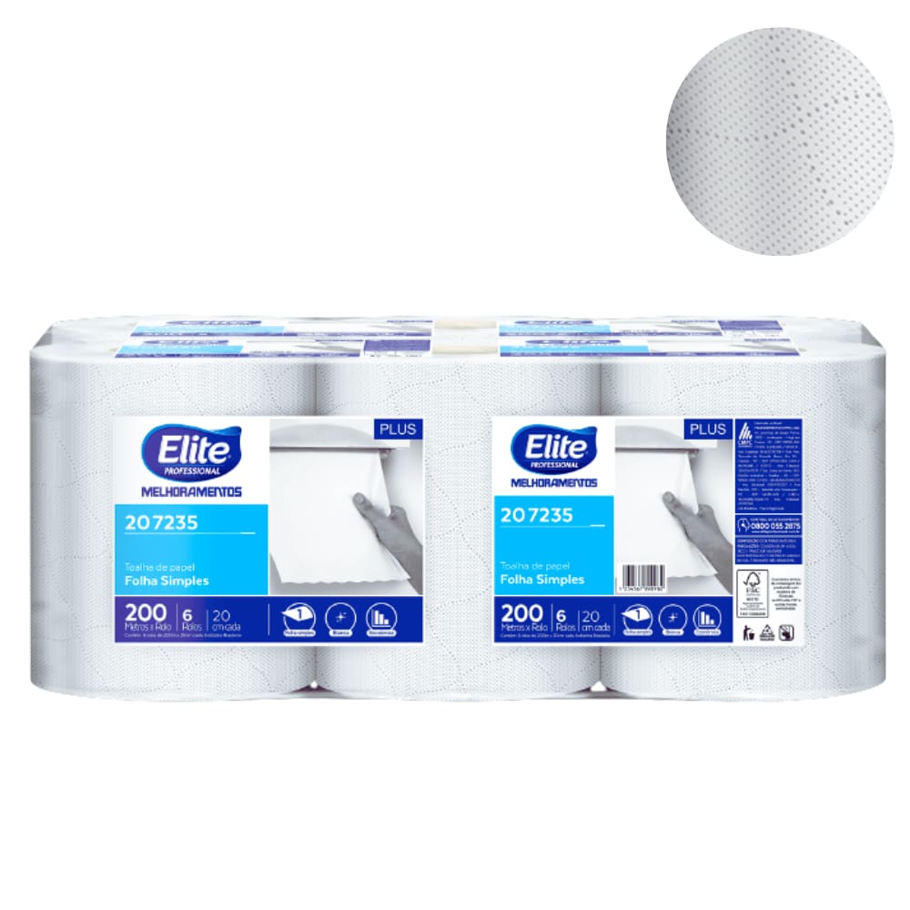 Bobina de Papel Toalha Branco com 6 Rolos Elite