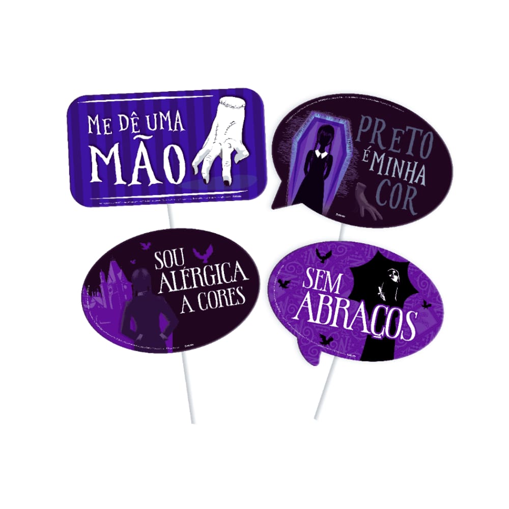 Placas Decorativa Divertida Wandinha c/4 unidades Festcolor
