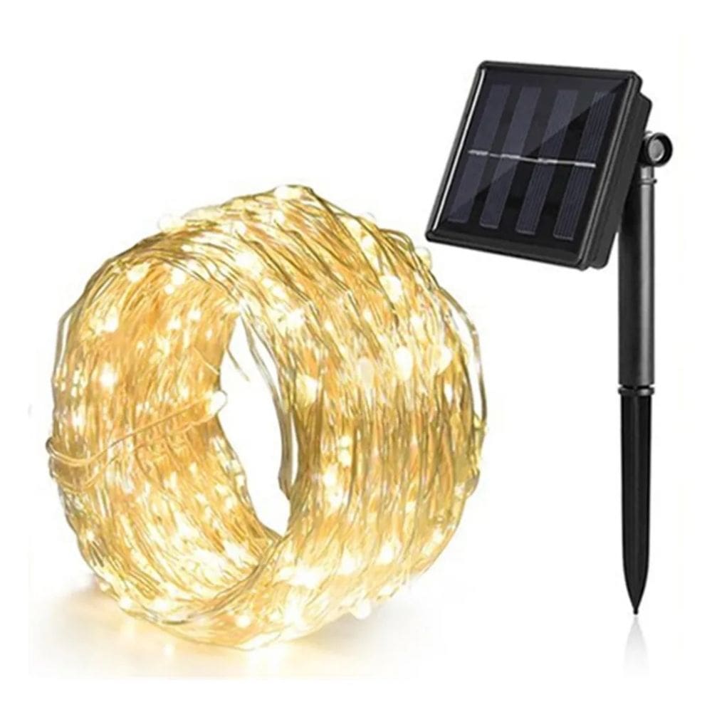 Cordão Fio de Luz Solar Pisca Pisca Com Energia Solar A Prova d´Água Decorativa Natal Festa Jardim Cor Branco Quente 22m