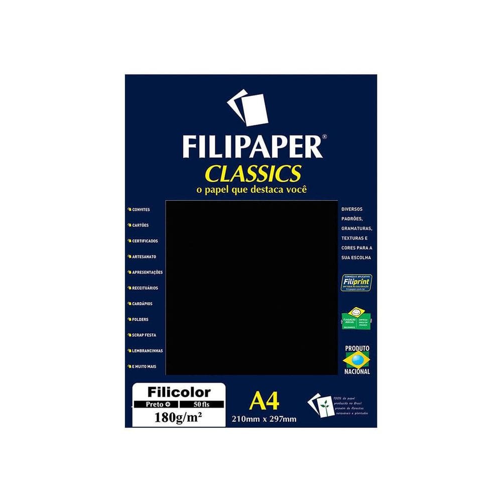 Papel Filicolor Classics A4 180G 50 Folhas Filipaper Preto