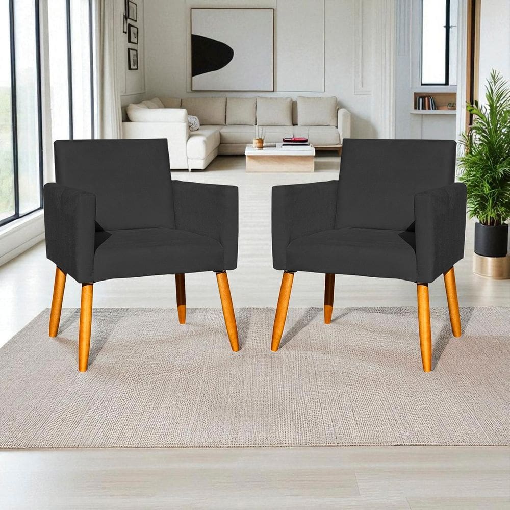 Kit 2 Poltronas Decorativa Para Sala Recepção Consultório Cadeira Nina Suede