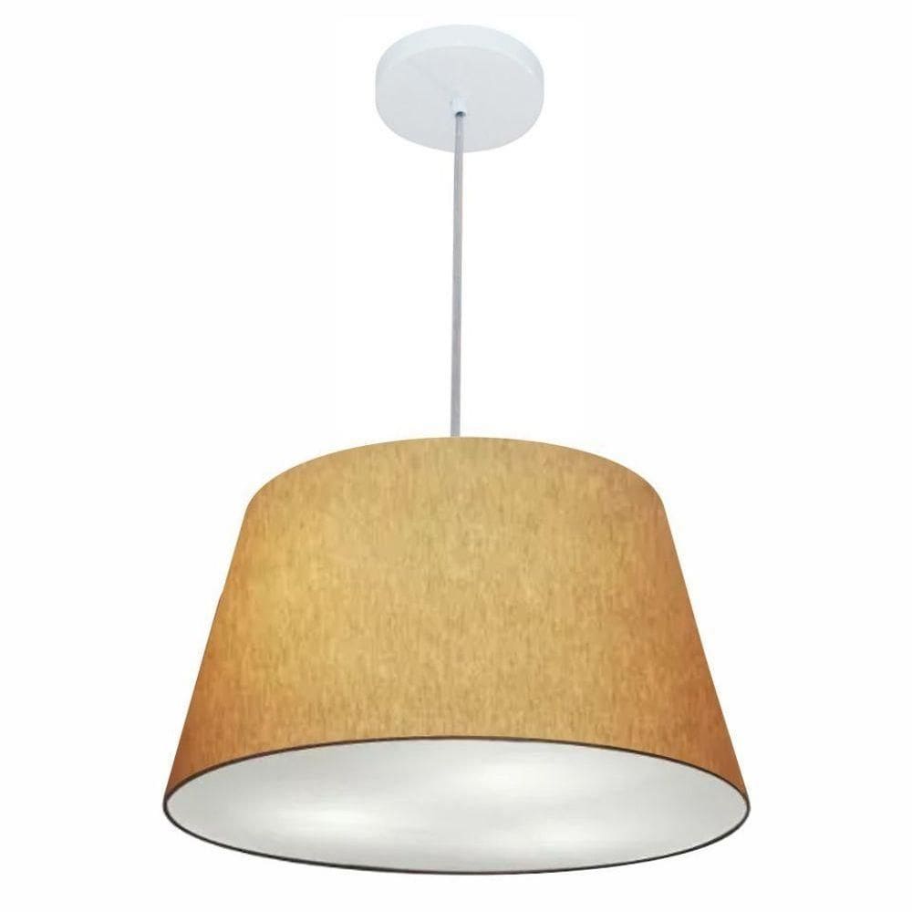 Lustre Pendente Cone Vivare Md-4021 Cúpula Em Tecido 21/40x30cm - Bivolt Palha 127/220v