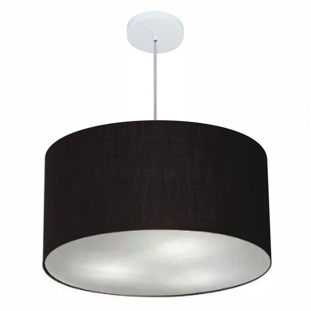 Lustre Pendente Cilíndrico Md-4080 Cúpula Em Tecido 60x30cm Preto - Bivolt