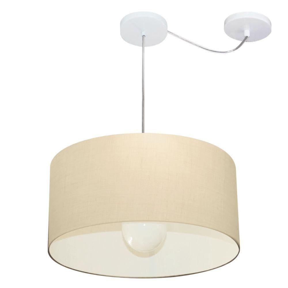 Lustre Pendente Cilíndrico Com Desvio Md-4228 Cúpula Em Tecido 45x25cm Algodão Crú - Bivolt
