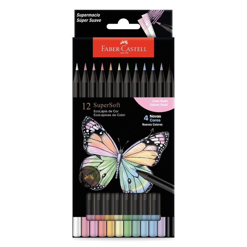 Lapis De Cor Supersoft 12 Cores Pastel Faber Castell Novo Estojo