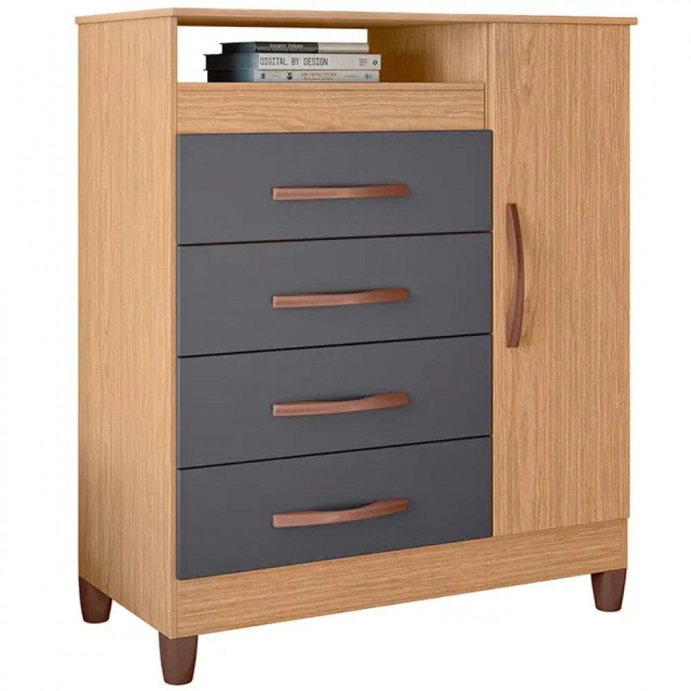 Cômoda Turquesa 1 Porta Bater 4 Gavetas Albatroz