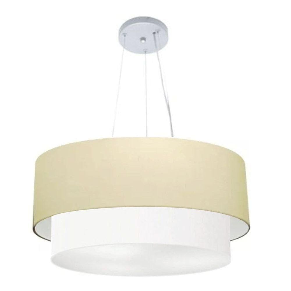 Lustre Pendente Duplo Cilíndrico Vivare Md-4370 Cúpula Em Tecido 55x50cm - Bivolt Algodão-crú-branco 127/220v