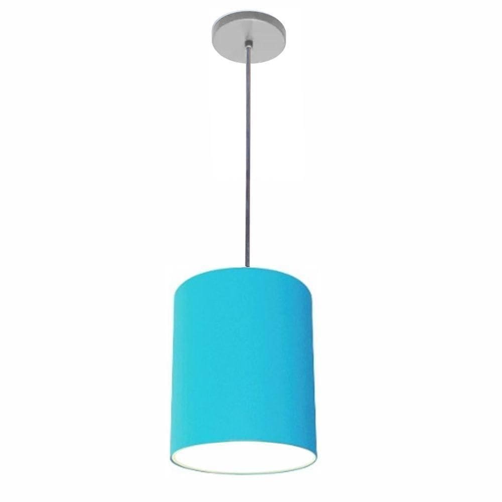 Lustre Luminária Pendente Vivare Free Lux Pe-4104cz Cúpula Em Tecido 15x25cm Azul-turquesa Canopla Cinza E Fio Cristal