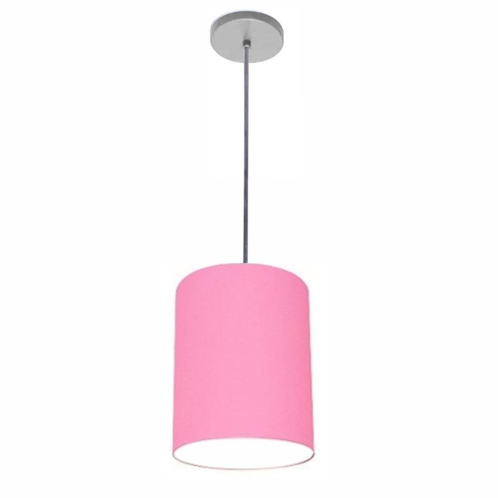 Lustre Luminária Pendente Vivare Free Lux Pe-4103cz Cúpula Em Tecido 15x20cm Rosa-tela Canopla Cinza E Fio Cristal