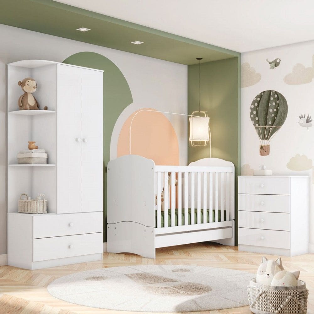 Quarto de Bebê Completo Dominó  2 Portas 6 Gavetas Branco - Pnr Móveis