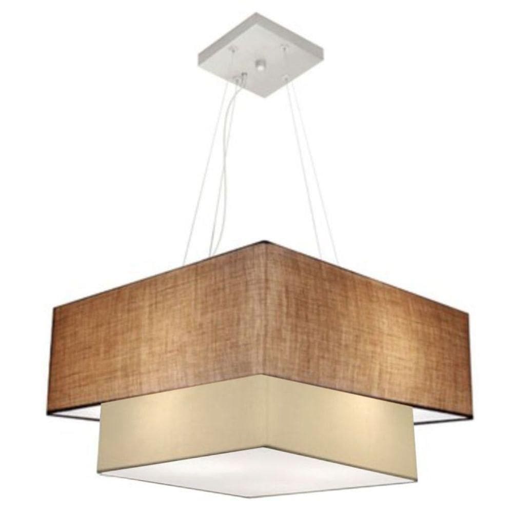 Lustre Pendente Duplo Quadrado Vivare Md-4345 Cúpula Em Tecido 60x50cm - Bivolt Palha-bege 110v/220v